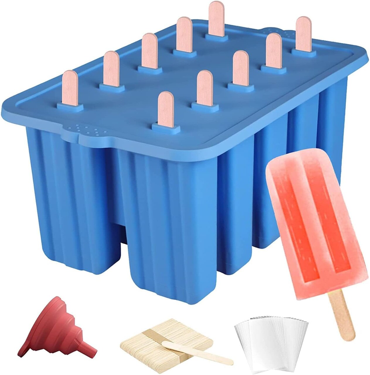 Silicone Popsicle Molds – Food-Grade Reusable Molds for Kids, Homemade Ice Cream and Ice Pop Maker, Includes Popsicle Sticks, Popsicle Bags, and Funnel (Blue)